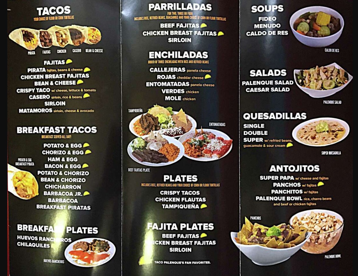 Taco Palenque Brook Hollow & 281 Restaurant Menu | Authentic Mexican ...